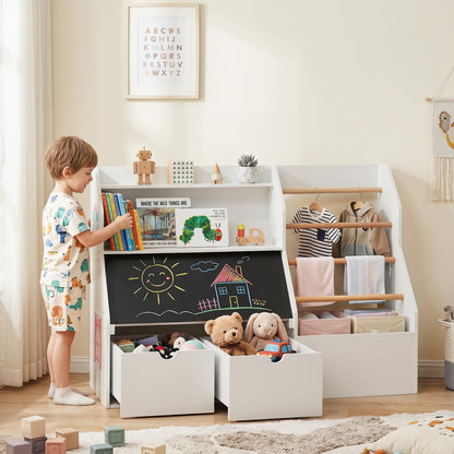 Kids toy storage organizer with flip-up blackboard from GBruno Store, featuring multiple compartments and a playful design.