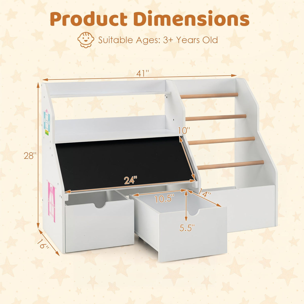 Kids toy storage organizer with flip-up blackboard from GBruno Store, featuring multiple compartments for easy toy organization
