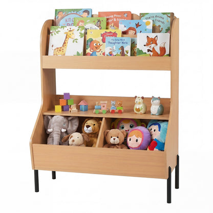 Kids toy storage organizer with bookshelf and bins, GBruno Store kids storage furniture for easy toy and book organization.