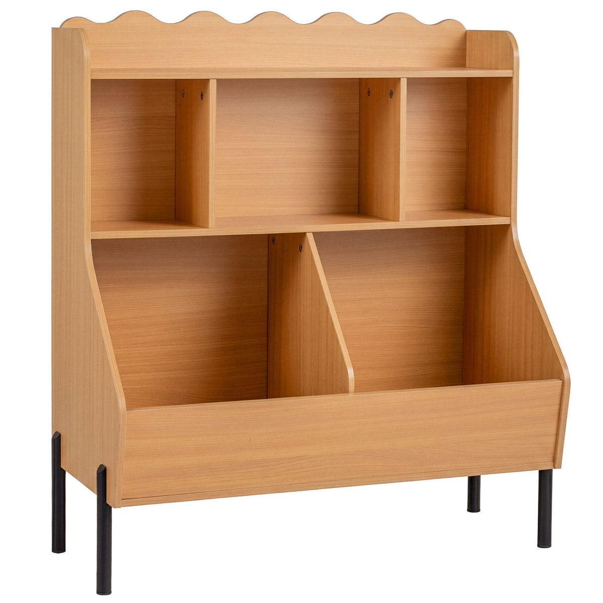 Kids toy storage organizer with five cubes and bookshelf, made of durable kids storage furniture by GBruno Store.