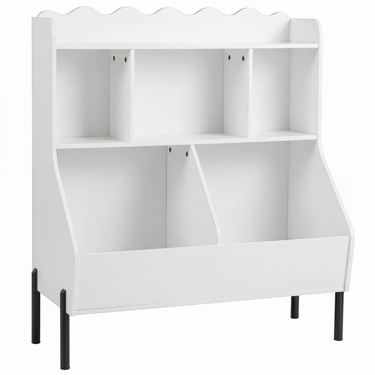 Kids toy storage organizer with five cubes and bookshelf from GBruno Store, featuring colorful compartments for children's room.