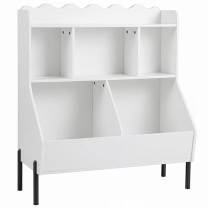 Kids toy storage organizer with five cubes and bookshelf from GBruno Store, featuring colorful compartments for children's room.