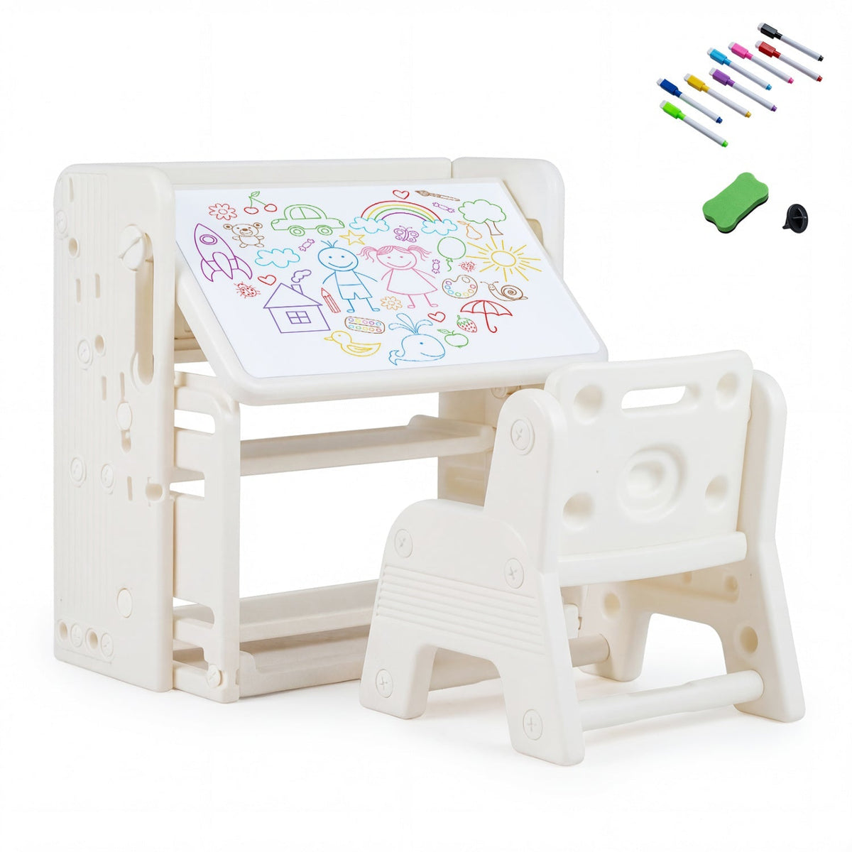 Kids furniture set with writing desk, chair, and side bookshelves by GBruno Store, featuring a colorful, child-friendly design.