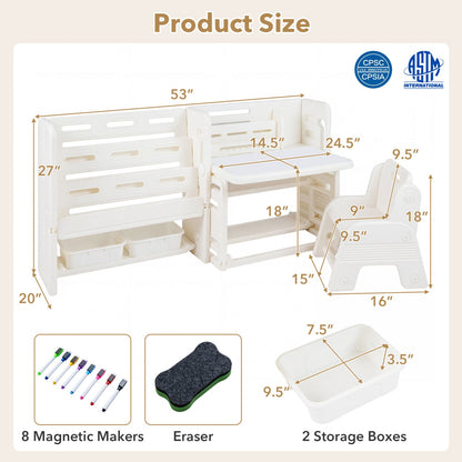 Kids furniture set with a wooden writing desk, chair, and side bookshelves, ideal for children's study and play areas.