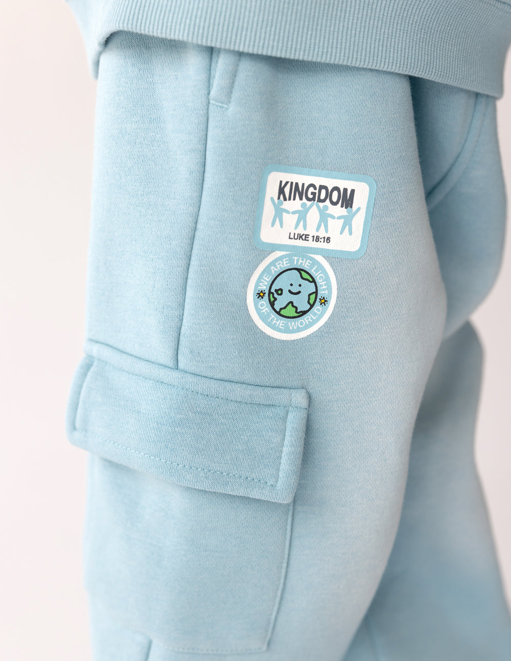Kids cargo sweatpants by Elevated Faith featuring comfortable fit, adjustable waistband, and stylish design for kids.