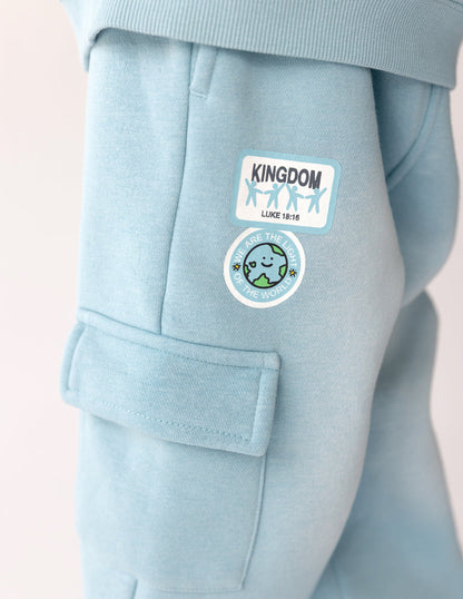Kids cargo sweatpants by Elevated Faith featuring comfortable fit, adjustable waistband, and stylish design for kids.