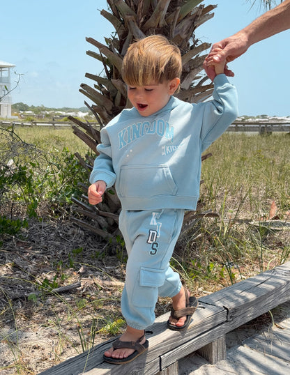 Kids cargo sweatpants by Elevated Faith featuring a comfortable fit, with side pockets and a casual style for children.