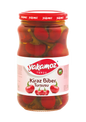 Glass jar of S101 Yakamoz Red Cherry Pepper pickles with vibrant red peppers and label, showcasing spicy Turkish cherry peppers.