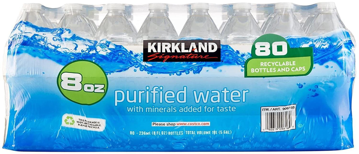 Bottled water pack of Kirkland Signature Premium Drinking Water by BACKUPMYFILESNOW®, 8-ounce bottles, 80-count.