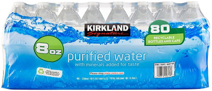 Bottled water pack of Kirkland Signature Premium Drinking Water by BACKUPMYFILESNOW®, 8-ounce bottles, 80-count.