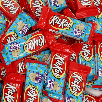 Assorted KitKat Birthday Cake flavored chocolate snack size bars in a bulk value bag by Candy In Bulk.