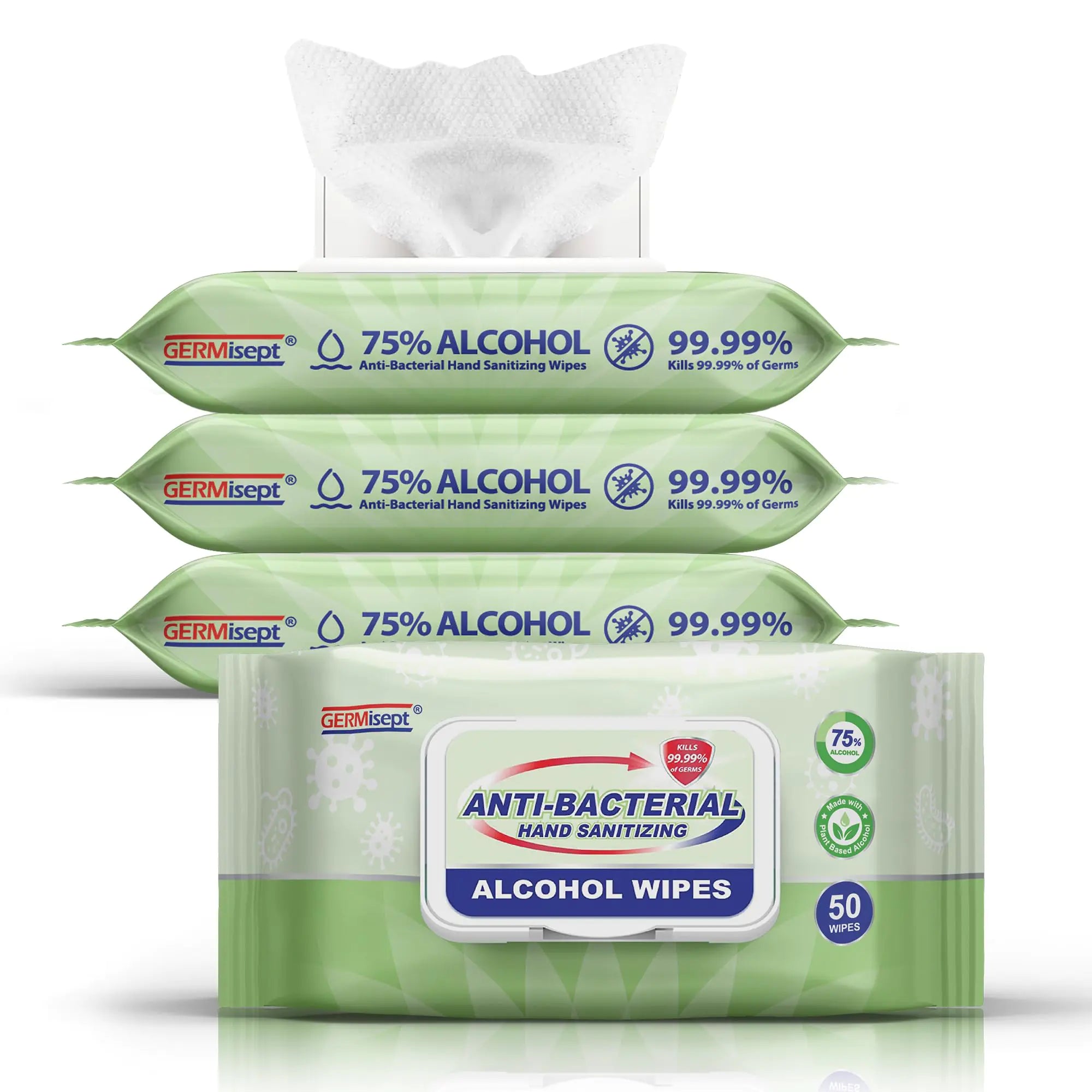 Advanced 75% Alcohol Antiseptic Hand Sanitizer Multipurpose Wipes (50 Count X 4 packs = 200 Wipes)