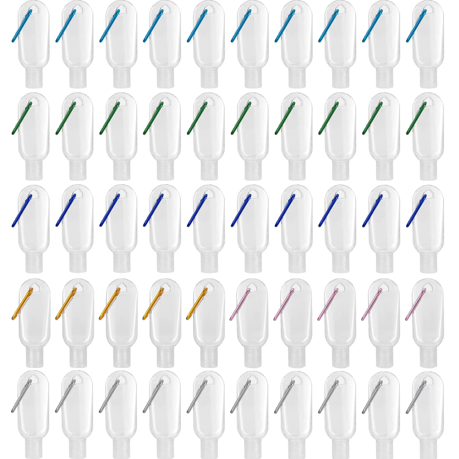 50 PCS Travel Size Bottles with Hand Sanitizer Keychain 1 OZ (30ML) Refillable Squeeze Containers for Backpack Portable Plastic Small Empty Leakproof Bottles