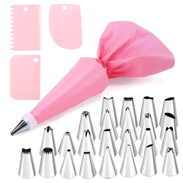 14-Piece Stainless Steel Cake Decorating Set with Assorted Tips and Pastry Bags for Professionals