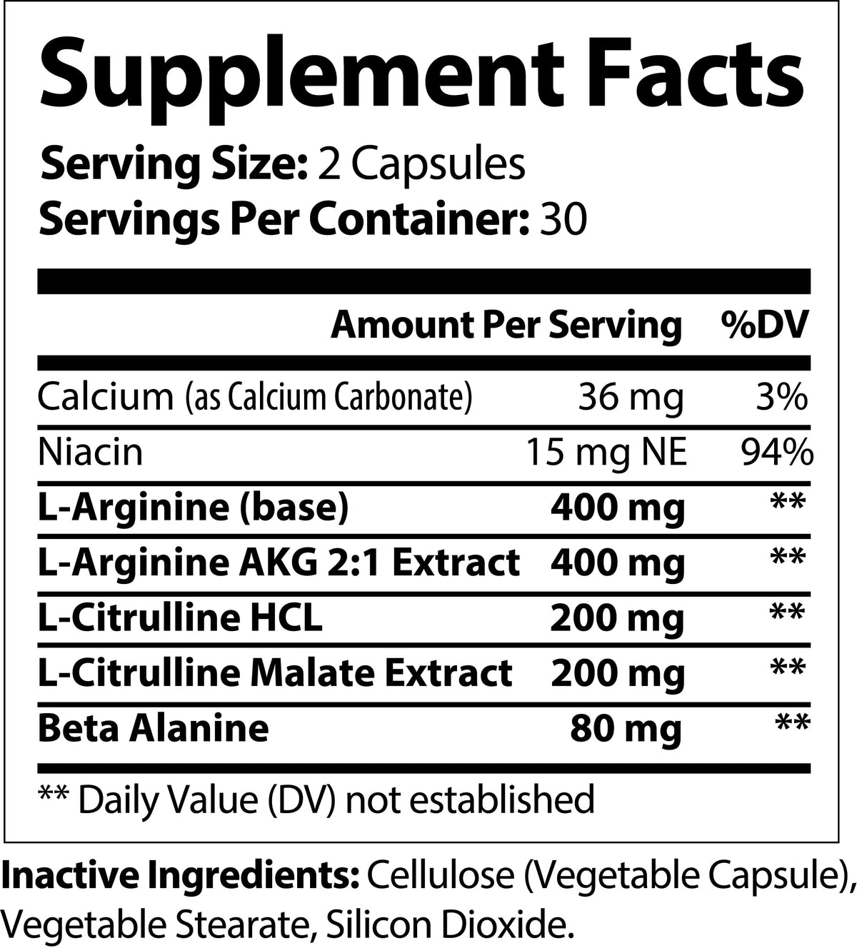 L-Arginine and L-Citrulline supplement facts label from Nutra Moment, showing ingredients and nutritional information.