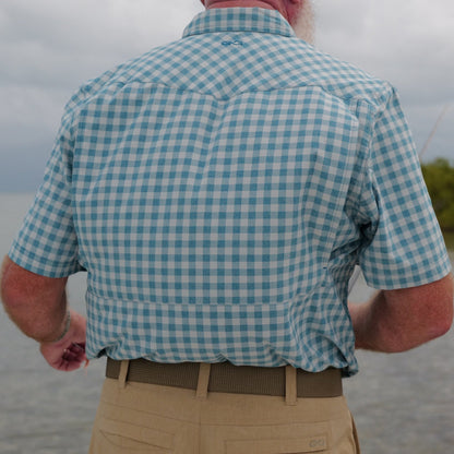 GameGuard Mahi Pearl Snap Shirt, men's casual button-up with pearl snap closures and a patterned fabric design.