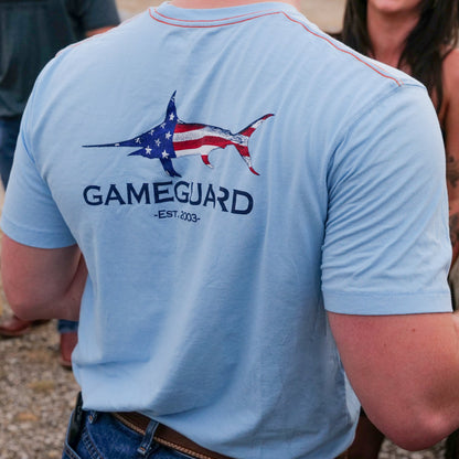GameGuard RainWater graphic T-shirt featuring a vibrant rain-themed design on a casual casual T-shirt.