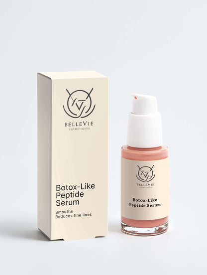 BelleVie Cosmétiques Performance Duo anti-aging skincare set with peptide serum and day cream displayed on a clean surface.
