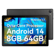 Eksvefot Android 14 Tablet Octa-Core 10 inch Tablet 8GB RAM+64GB ROM (Expand to 1TB) Android Tablet with Bluetooth 5.3 WiFi 6 5MP+8MP Dual Camera Face ID 4G Dongle Wireless Internet (Black)