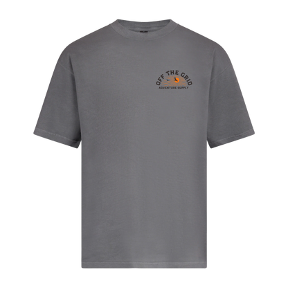 Off The Grid Surplus Lander T-Shirt in gray, front view showing classic crew neck and casual fit.