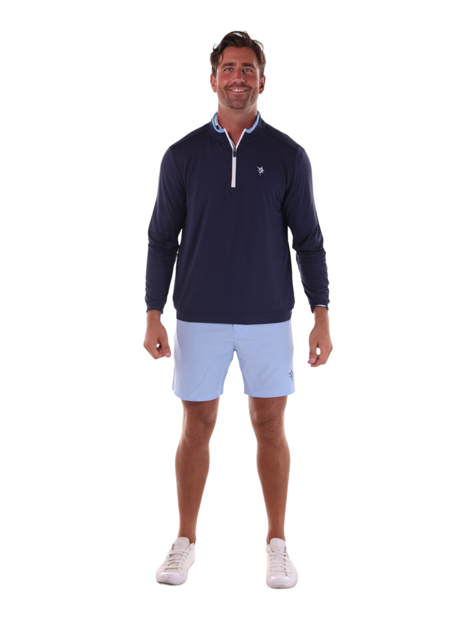 White Water Life Long Beach quarter zip long sleeve shirt in navy, ultra-soft and lightweight for comfortable wear.