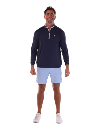 White Water Life Long Beach quarter zip long sleeve shirt in navy, ultra-soft and lightweight for comfortable wear.