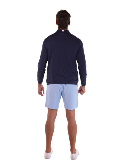 White Water Life Long Beach quarter zip long sleeve shirt in navy, lightweight and ultra soft fabric, shown from the back.
