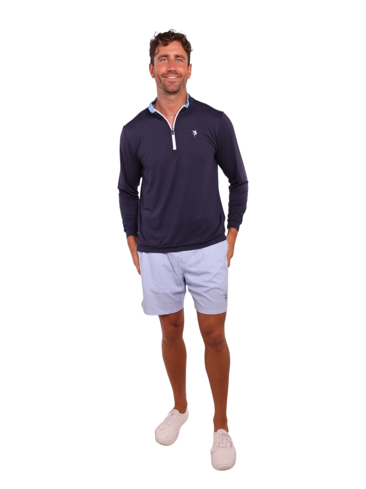 White Water Life long sleeve quarter zip in navy, lightweight and ultra soft fabric, perfect for casual wear.