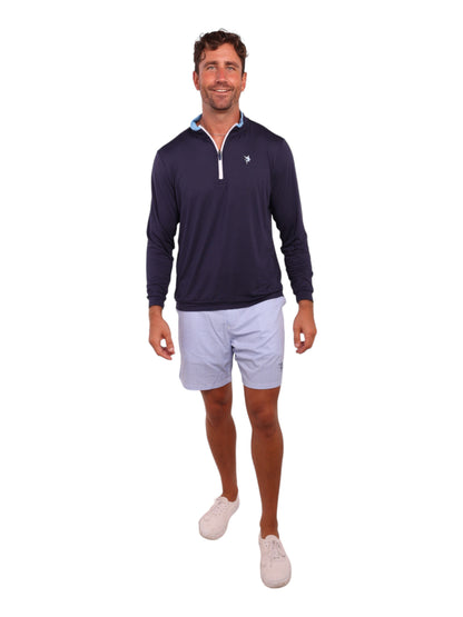 White Water Life Long Beach quarter zip long sleeve shirt in navy, ultra-soft and lightweight fabric, displayed on a plain background.