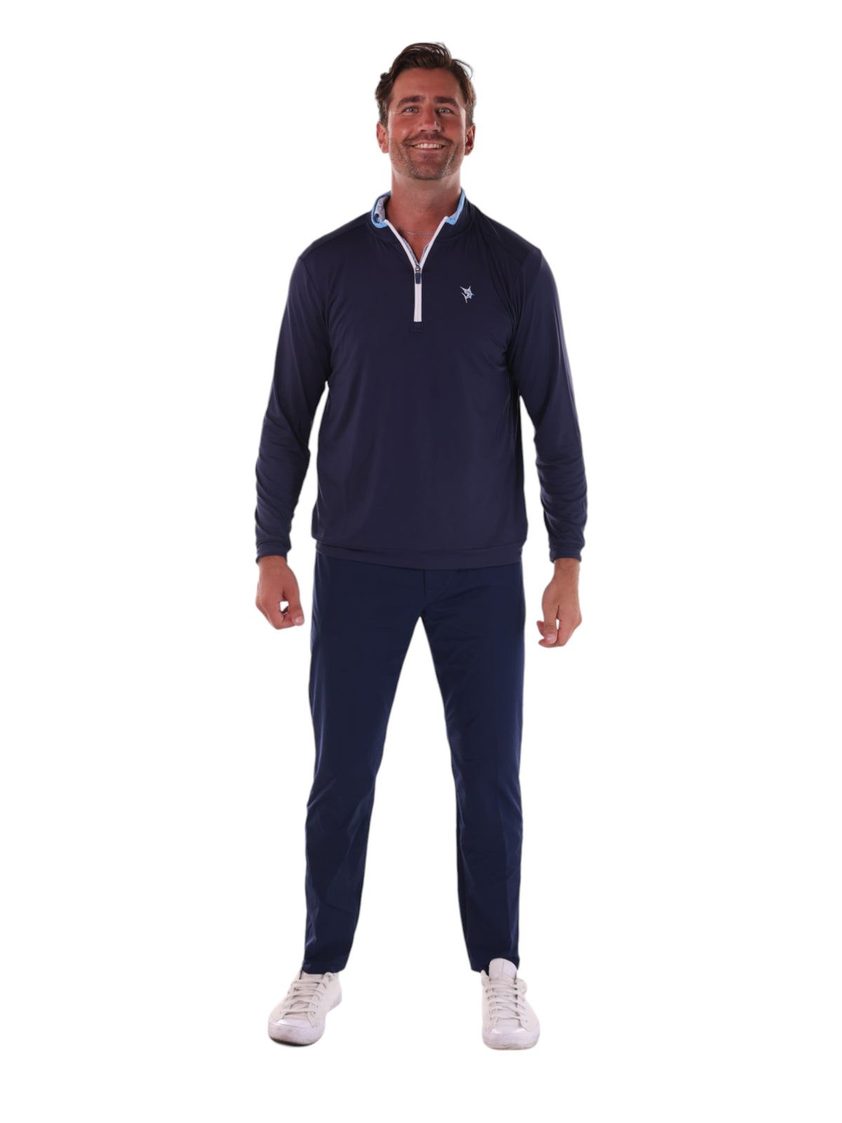 White Water Life Long Beach quarter zip long sleeve shirt in navy, made of ultra-soft lightweight fabric.