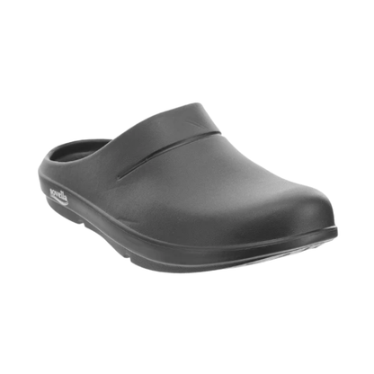 Men's Sovella Active Recovery Sandals by Lucky Feet Shoes, black PF clog with supportive design for comfort and recovery.