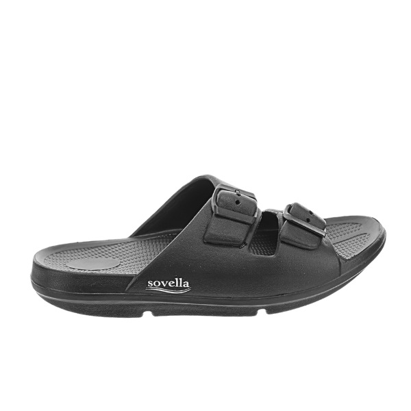 Men's Sovella Active Recovery Sandals by Lucky Feet Shoes, black buckle slide with comfortable design, ideal for recovery and casual wear.