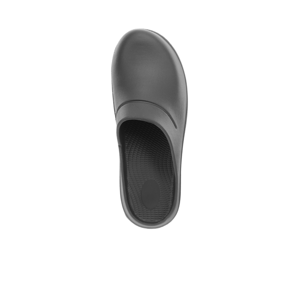 Men's Sovella Active Recovery Clog by Lucky Feet Shoes in black, featuring ergonomic design for comfortable recovery.
