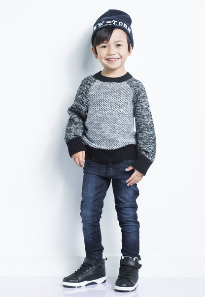 Dark denim biker jeans by IndigoPaper featuring rugged design and classic five-pocket style.