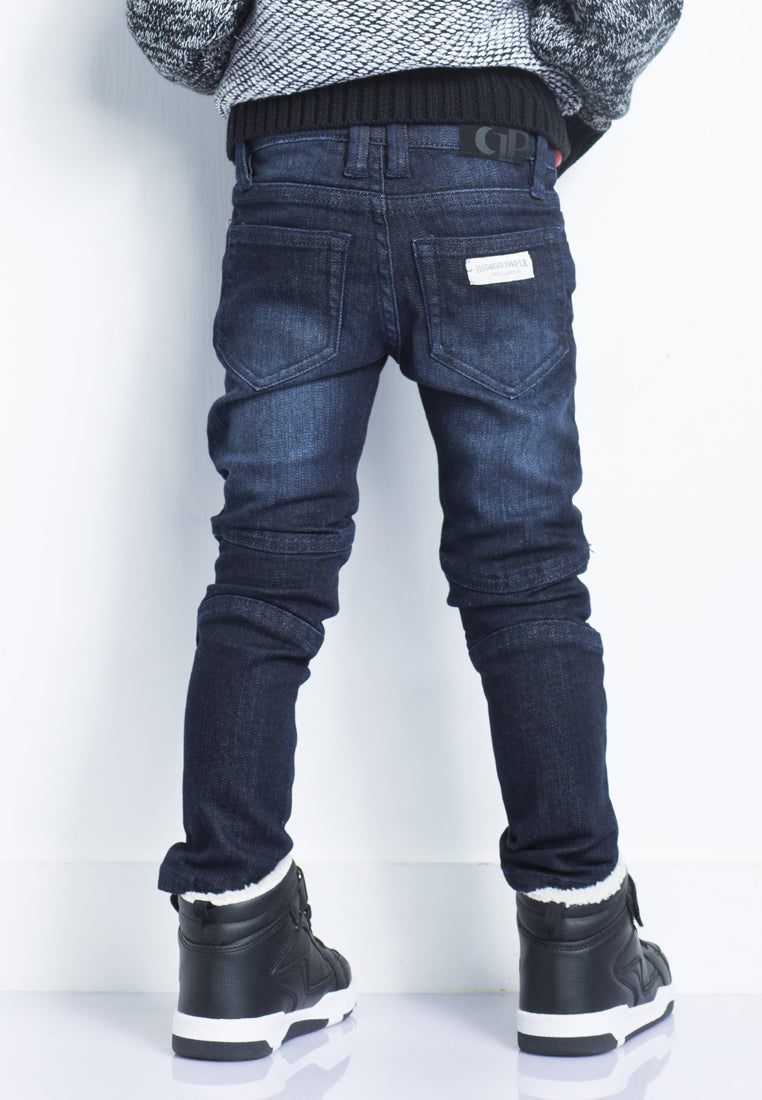 Dark biker jeans from IndigoPaper featuring a slim fit design and classic denim texture.