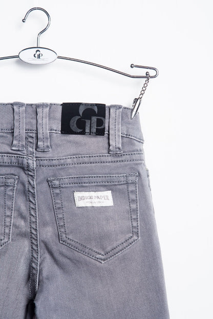 Light grey IndigoPaper biker jeans with classic five-pocket design and slim fit, displayed on a white background.