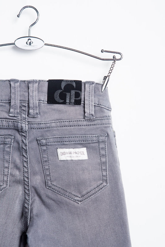 Light grey IndigoPaper biker jeans with classic five-pocket design and slim fit, displayed on a white background.