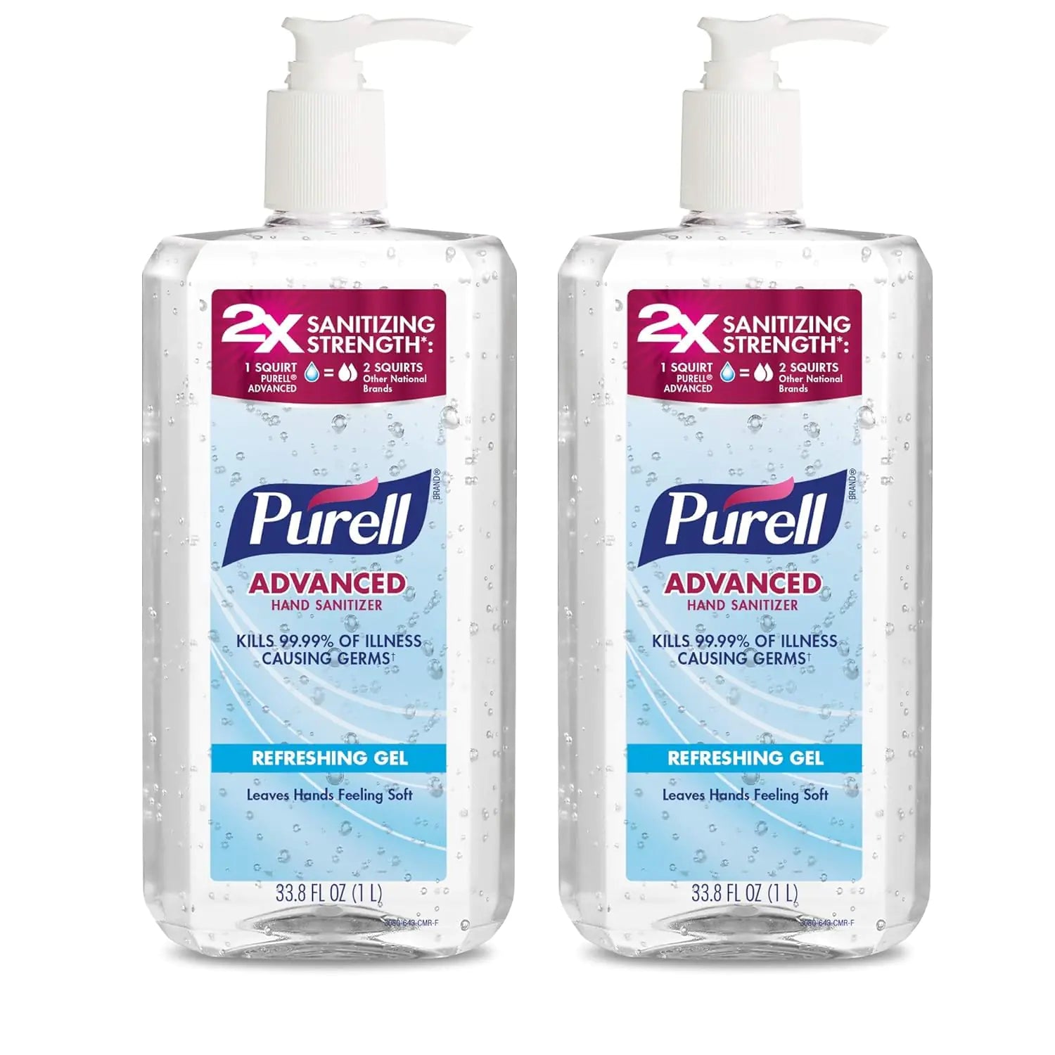 Purells Advanced Instant Hand Sanitizer Refreshing Gel - 1-Liter (33.8 FL OZ) - Pack of (2) Bottles With Pump- (3080-02)