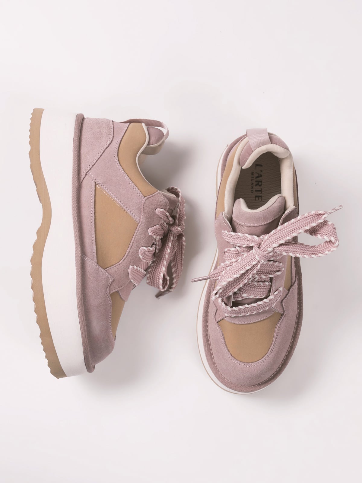 Pink women's casual footwear by L'ARTE MILANO, stylish and comfortable shoes for everyday wear.