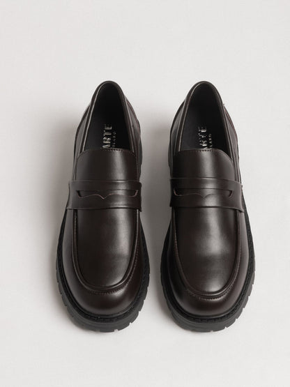 Women's leather footwear by L'ARTE MILANO featuring dark brown shoes with stylish design and polished finish.