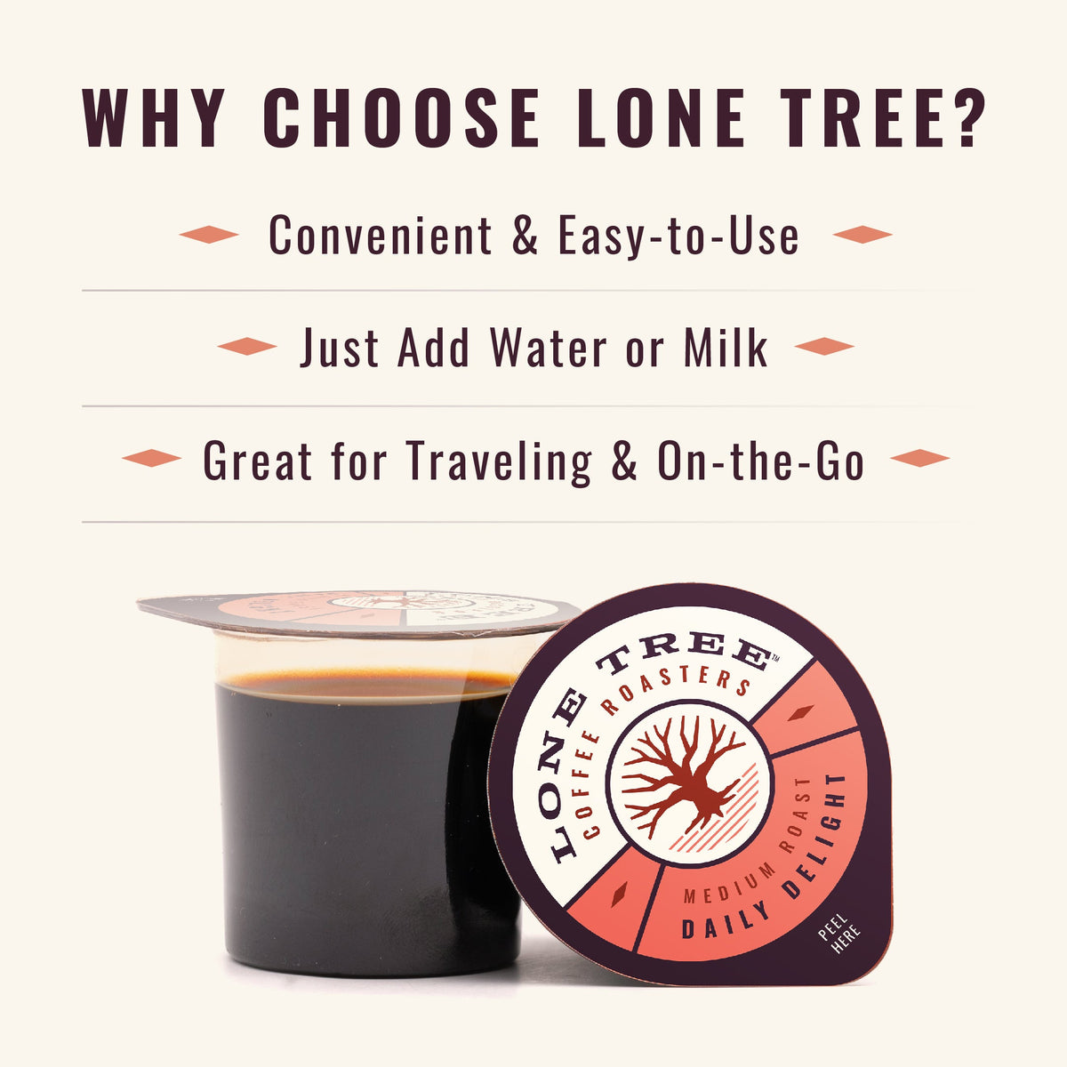 Medium roast coffee bag from Lone Tree Coffee Roasters, Daily Delight blend by Java House, with a focus on the packaging design.