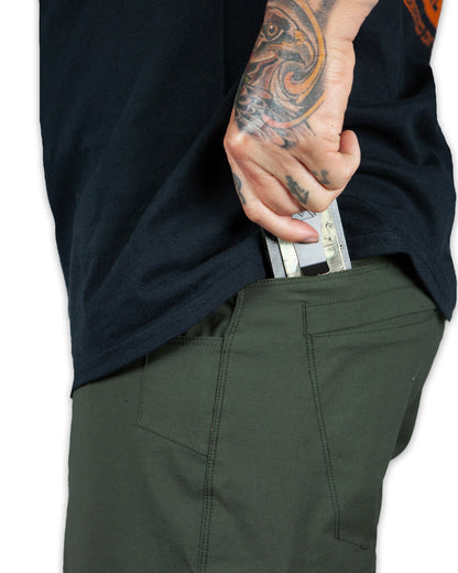Dark army green Lancer Standard Fit pants by Off The Grid Surplus, showing the front view with pockets and durable fabric.