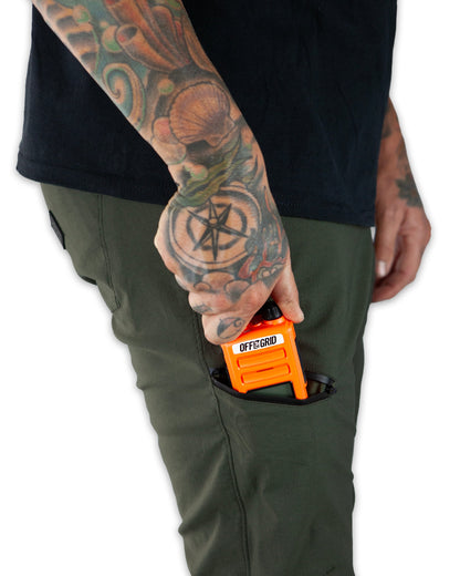 Dark army green taper fit pants from Off The Grid Surplus, featuring a modern cut and casual style.