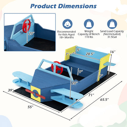 Large wooden kids sandbox with bottom liner and bench seat, ideal for outdoor play and durable construction.