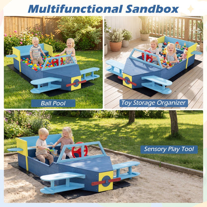 Large wooden kids sandbox with bottom liner and bench seat, outdoor play area for children, made by GBruno Store