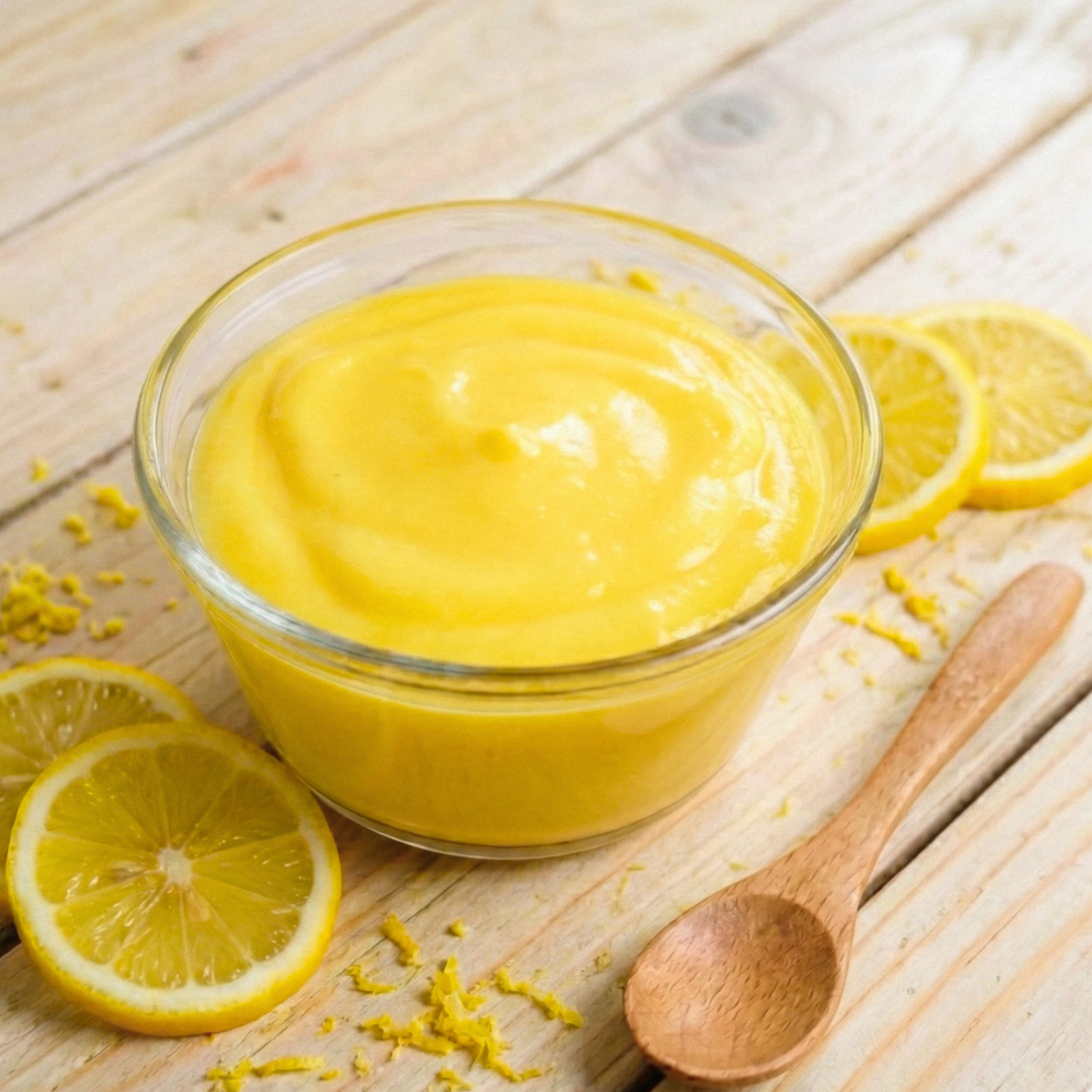 AmBari Nutrition Lemon Creme Pudding in a bowl, showcasing the creamy lemon-flavored dessert with a smooth texture.