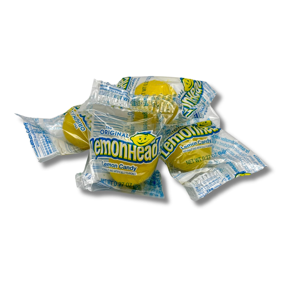 Lemonhead Original Lemon Hard Candy from Candy In Bulk in a bulk value bag, showing bright yellow lemon-shaped candies.