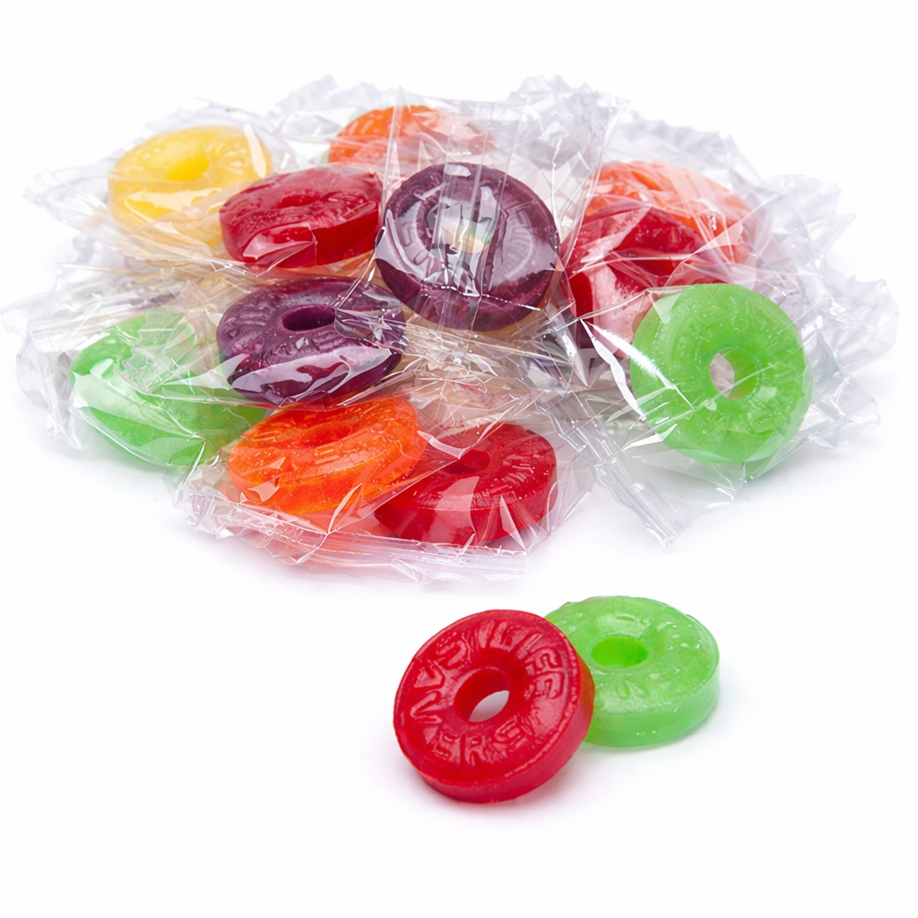 Assorted Life Savers hard candies in five flavors from Candy In Bulk in a large value bag. Bright, colorful candy pieces visible.