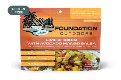 Grilled lime chicken meal with sliced avocado and vibrant mango salsa on a plate, served with fresh herbs.