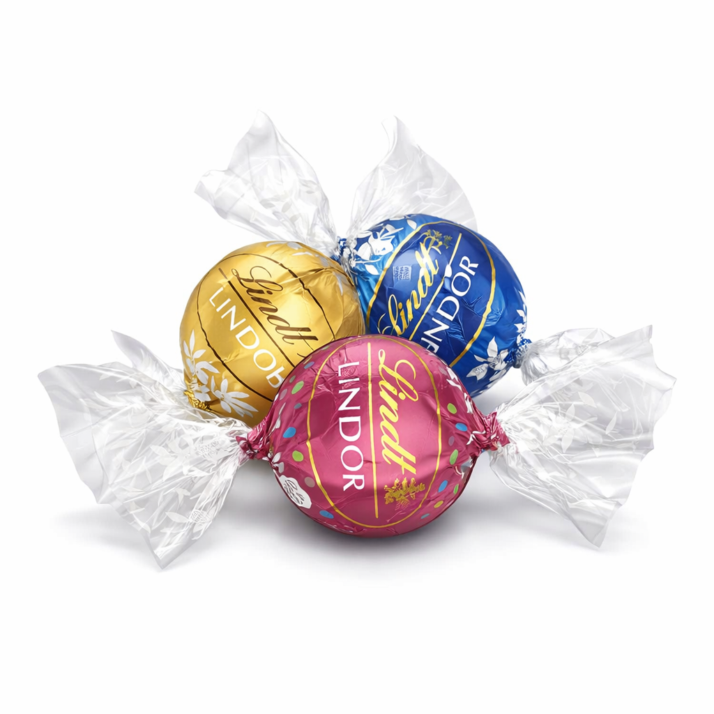 Assorted Lindt Lindor white chocolate truffles in a bulk value bag, showcasing smooth white chocolate spheres from Candy In Bulk.